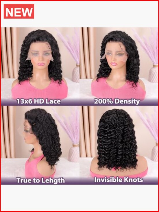 100% Human Hair 13x6 HD Lace Front Wig Deep Wave Bob Short Curly Wet and Wavy